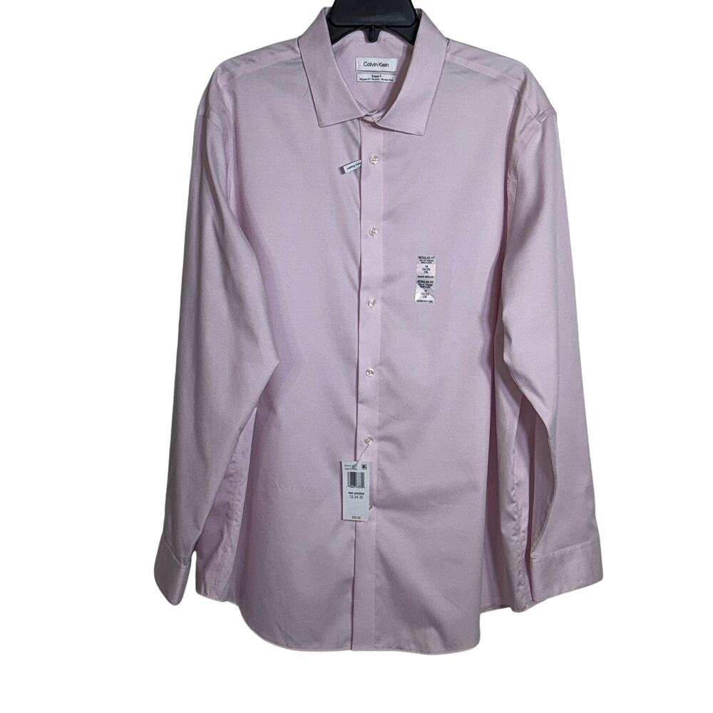 Calvin Klein Men's Steel Reg Fit Pincord Dress Shirt Pink-Lavender 18 34/35 $85